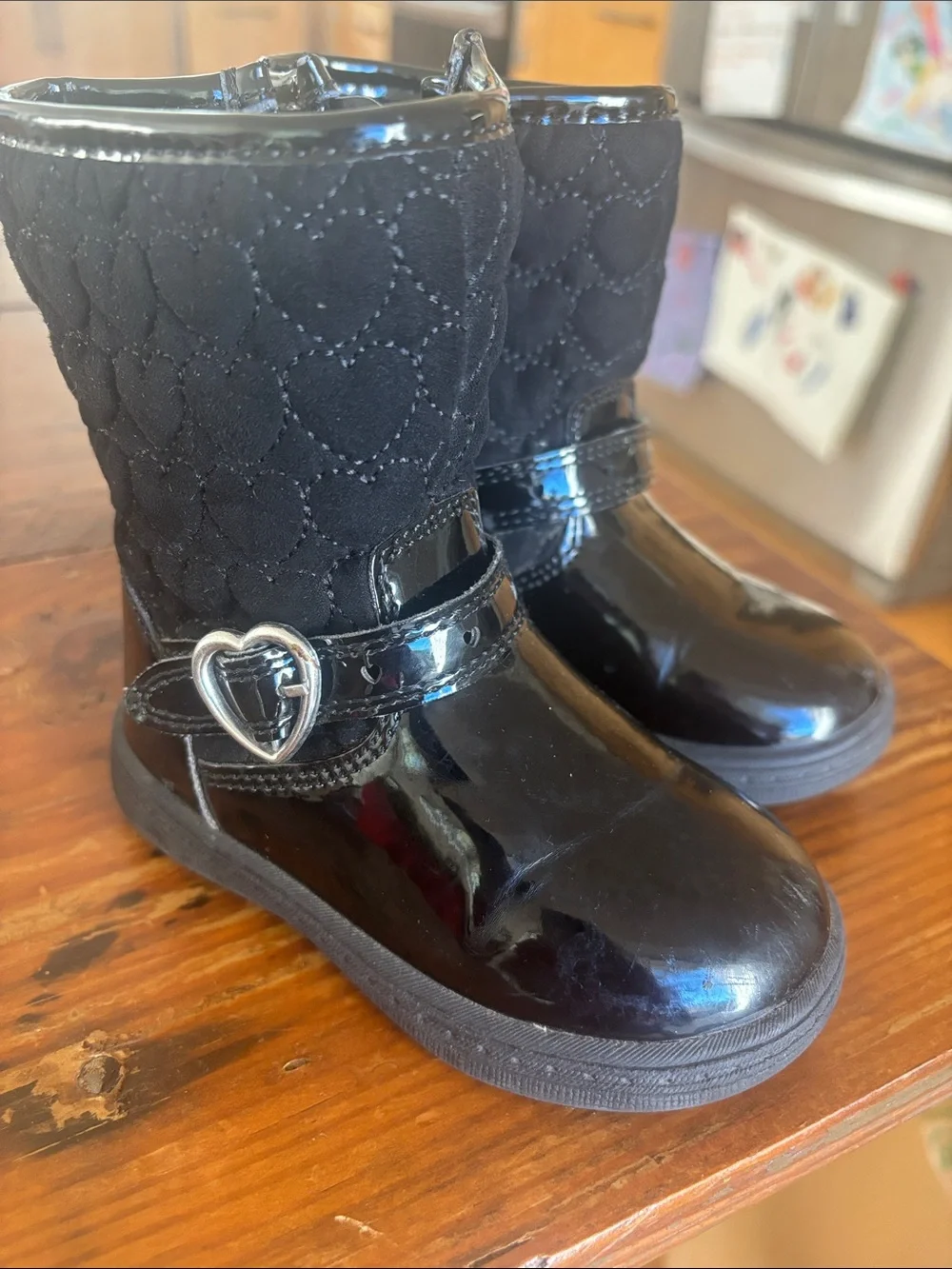Carter's Black Quilted Heart Strap Toddler Boots